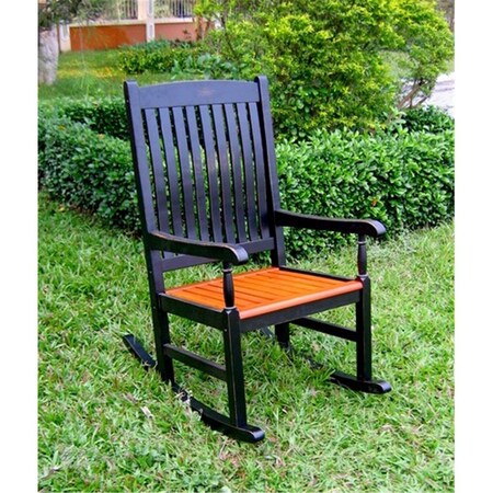 International Caravan VF4108-Blk and Oak Outdoor Wood Porch Rocker Black and Oak VF4108-Blk/Oak